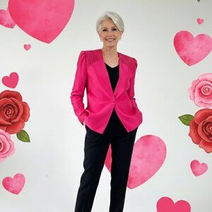 Vintage Evanna Hot Pink Evening Jacket with Lattice Work on Shoulders Sz 12 EUC